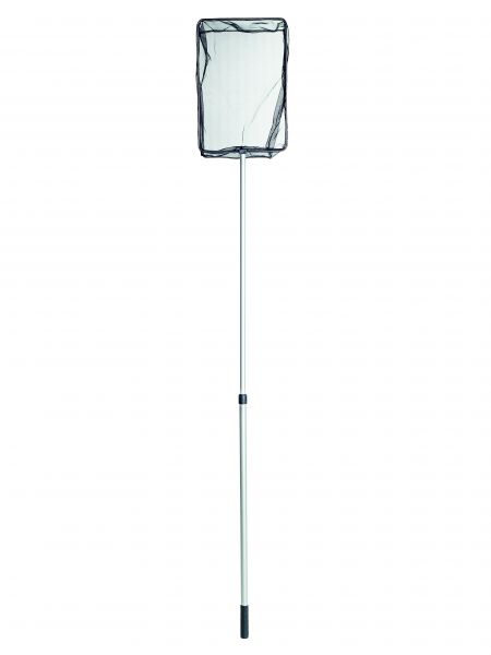 Der Kescherkopf ist breit und tief und besteht aus einem feinmaschigen Netz, das Algen und kleine Pflanzenreste auffängt.